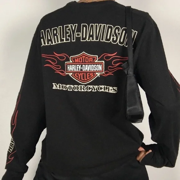 Harley Davidson Flames Long Sleeve T-Shirt Black Motorcycles Tee Medium - Picture 10 of 13